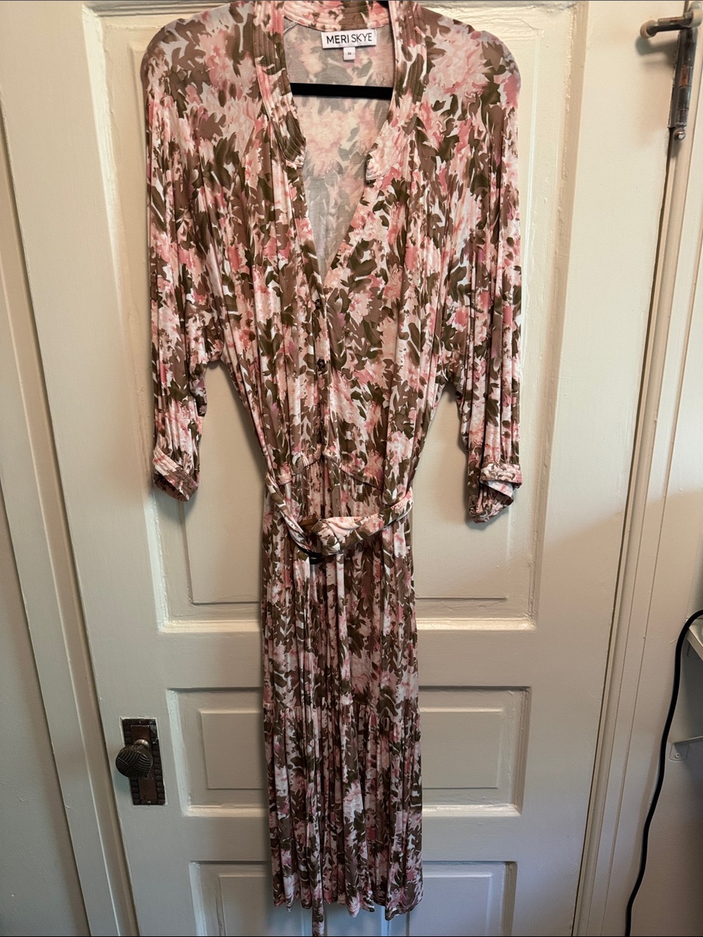 MerisKye Pink & Olive Floral Maxi Wrap Dress